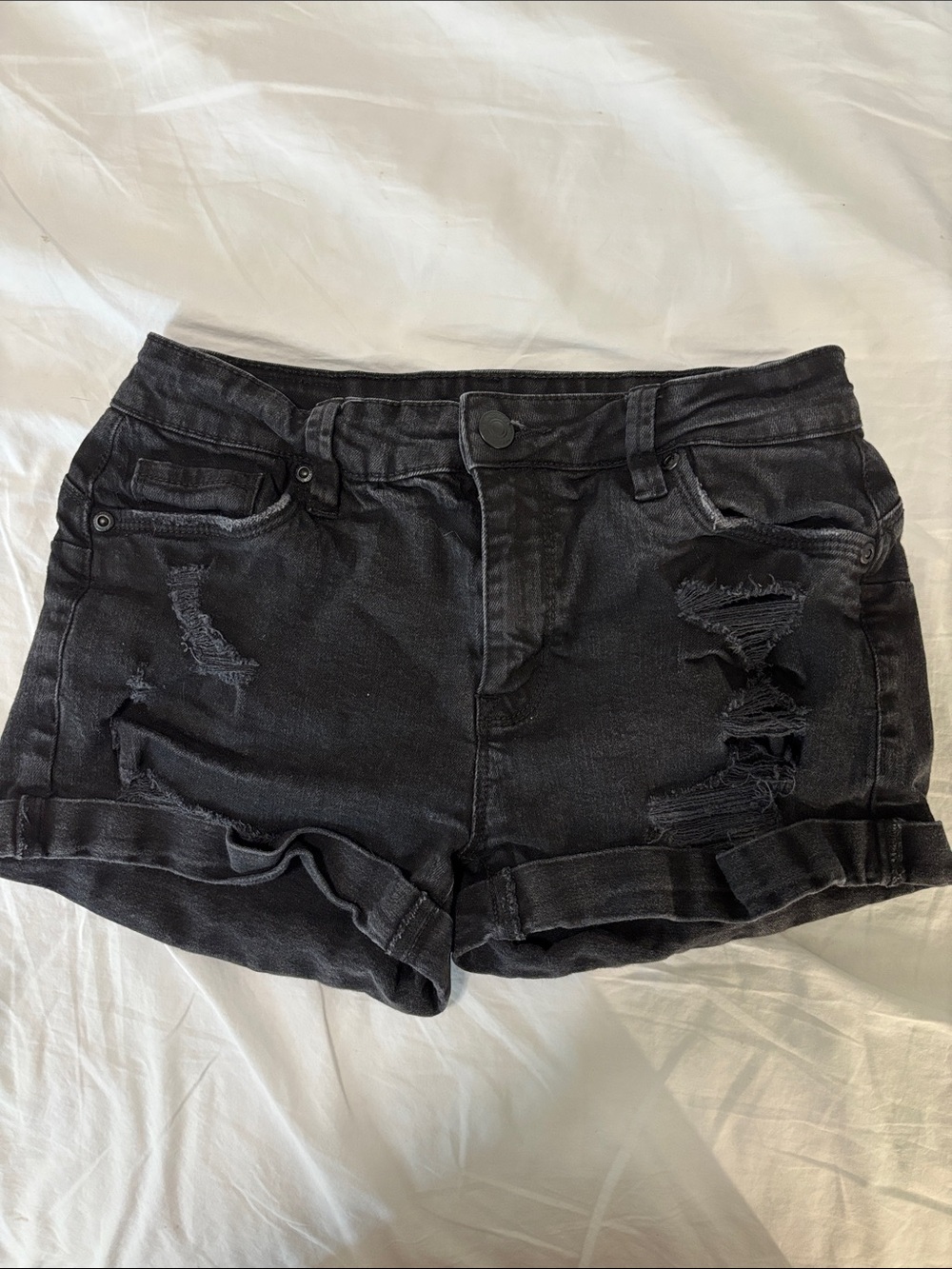 Blue Notes Black Distressed Denim Shorts Size 6